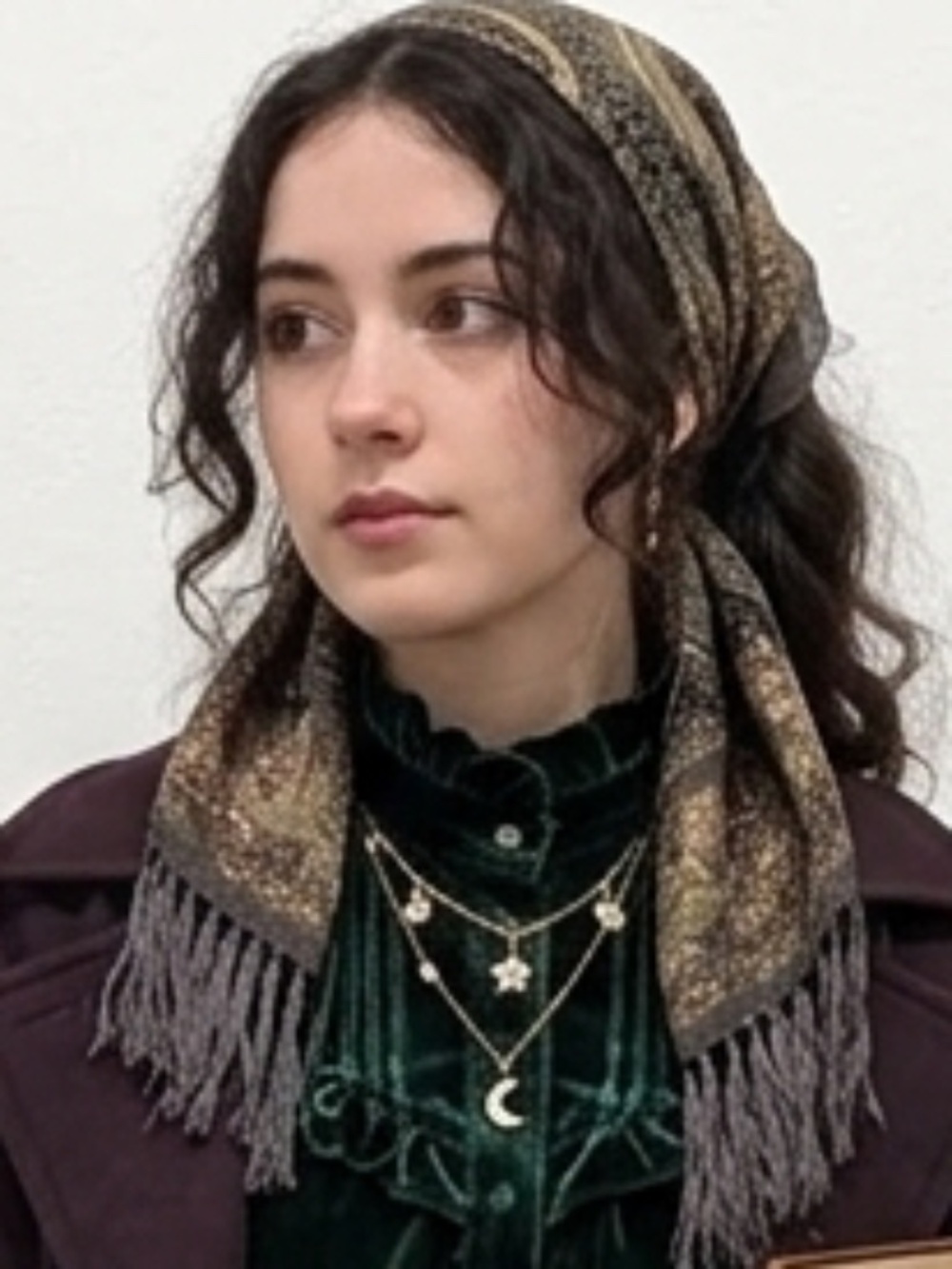 Echo Silk Scarf Green Brown Paisley Floral Fringed Boho Neck Wrap